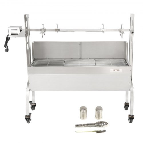 VEVOR Spanferkelgrill Lammgrill 117 cm, 60 kg Edelstahl Drehspieß 4-stufig Höhenverstellbar, 50 W 2 in 1 BBQ-Rotisserie-Grill inkl. Gewürzdose &amp; Reinigungsbürste &amp; Griff Elektrogrill mit Umlenkblech