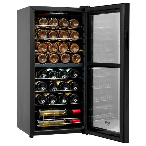 VEVOR Weinkühler Freistehender Kühlschrank 32 Flaschen Doppelzone LED Digital