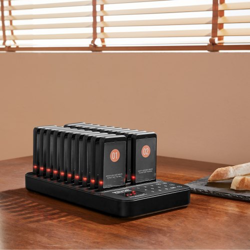 VEVOR Restaurant-Pager-System, kabelloses Warteschlangensignal mit 400 m Reichweite, Piepser zur Rufannahme von Gästen mit Vibration und Blinken, 20 Pager für Imbisswagen, Kirche, Kindergarten