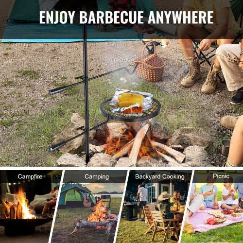 VEVOR Drehspieß Schwenkgrill Stahl 360 x 360 mm, Holzkohlegrill Doppelte Schichten Grillrost Grillgestell 6 kg Belastbarkeit 300 ℃ Freistehend Spießbratengrill BBQ Grill Grillwagen Barbecue Outdoor