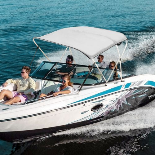 VEVOR 3-Bogen-Bimini-Top-Bootsabdeckung, 155-167 cm Einbaubreite 900D-Polyester-Überdachung mit Aluminiumlegierungsrahmen, Wasserdicht &amp; Sonnenschutz, inkl. Aufbewahrungsbox, 2 Stützstangen Hellgrau