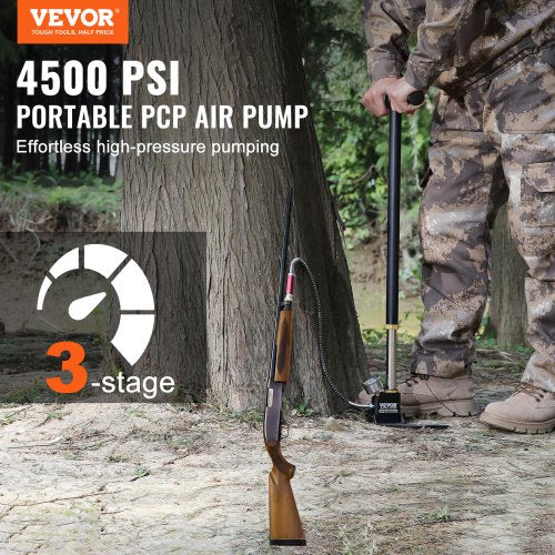 VEVOR Handluftpumpe, 4500 psi Luftgewehrpumpe, 310Bar PCP-Pumpe 3 Stage Luftgewehr Lade Stirrup Handpumpe, Handbügelpumpe Dreistufige Steigbügelpumpe, Handluftpumpe Kompletter Zubehörsatz