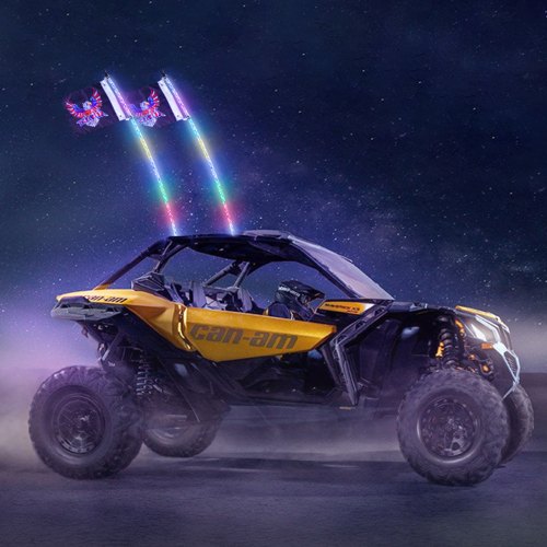 VEVOR 2 Stück Peitschenlicht mit Federbasis, LED-Peitschenlicht mit APP und Fernbedienung, Wasserdichte 360°-Spiral-RGB-Verfolgungslichtpeitsche mit 2 Flaggen, 914,4 mm LED Peitsche Licht UTVs, ATVs