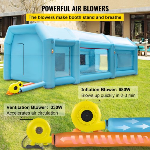 VEVOR Aufblasbare Sprühkabine Zelt 6x3x2,5m Aufblasbare Lackierkabine Zelt 210D Oxford-Gewebe PVC Autozelt mit 2 abnehmbaren Türen Gebläse inkl. Ideal für Autolackierung und Reparatur von Motorrädern