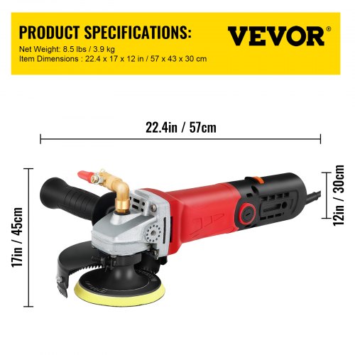 VEVOR Nasspolierer, 860 W / 220 V 4 Zoll NassPoliermaschine mit variabler Geschwindigkeit &amp; Granit-Diamantpolierkissen Betonpoliermaschine Steinpoliermaschine für Granit / Marmor / Beton / Stein