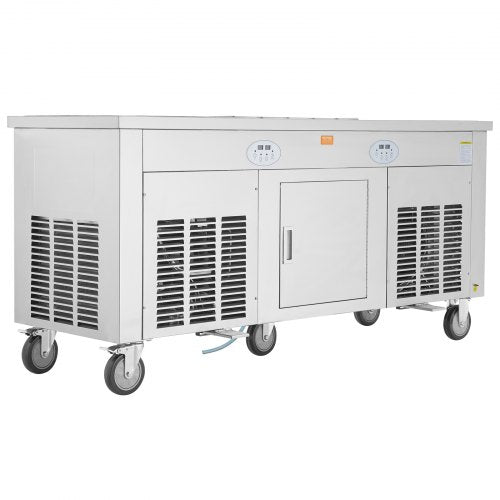 VEVOR Rollbare Maschine für Frittierte Eisrollen, 2 Stk. 45 x 45 cm Quadratische Pfannen zum Frittieren von Eis, Kommerzielle Eismaschine mit Kompressor und 4 Schabern, für Eiscreme, Frozen Yogurt