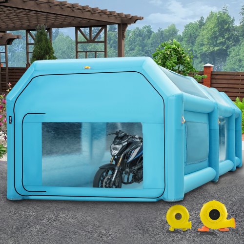 VEVOR Aufblasbare Sprühkabine Zelt 6x3x2,5m Aufblasbare Lackierkabine Zelt 210D Oxford-Gewebe PVC Autozelt mit 2 abnehmbaren Türen Gebläse inkl. Ideal für Autolackierung und Reparatur von Motorrädern