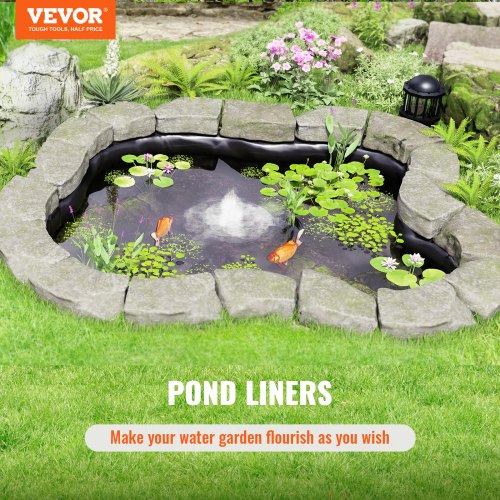 VEVOR Teichfolie 3 x 3,9 m Schwimmteichfolie 0,5 mm Fischteichfolie LLDPE Gartenpoolmembran Dichtungsfolie Gartenteich Folie Geeignet für Fischteiche Wasserfälle künstliche Seen Aquakulturfarmen