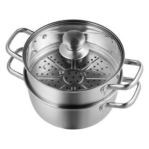 VEVOR 24cm Dampfgarer Topf Edelstahl mit Glasdeckel, 1 Etagen (1x Dampfkochtopf und 1x Suppentopf)Dampfkocher Dampftopf Induktion Gardampftopf Dampfkochtopf Kochtopf für Gemüse, Fisch, Suppe, Knödel