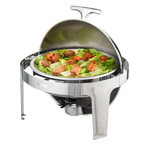 VEVOR 2-teiliger Speisenwärmer Wärmebehälter Chafing-Dish-Set Rolldeckel 5,5 L x 2, Rund Edelstahl Wärmebehälter Buffet Set inkl. Kraftstoffhalter &amp; Esszange, für Restaurants, Buffets, Schulen usw.