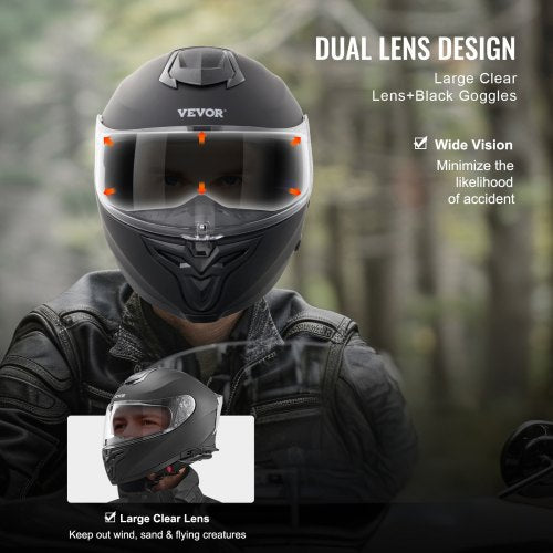VEVOR Integralhelm Motorrad Motocrosshelm Motorradhelm 61cm Schwarz Größe XL