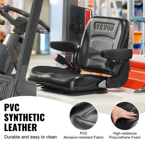 VEVOR Universal Traktorsitz aus PVC-Kunstleder und Polyurethanschaum Traktor Schleppersitz mit verstellbarer Rückenlehne und Mikro-Sicherheitsschalter Fahrersitz mit Armlehnen und Sicherheitsgurt