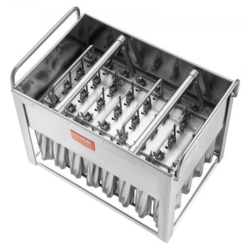 VEVOR Kommerzielle Formen für Eis am Stiel, 40 Stück Zylindrische Formen für Eis am Stiel, Formenhalter für Eismaschine aus Edelstahl mit 50 Eisstielen und Beuteln (Einzelformen-Set – 40 Stück)
