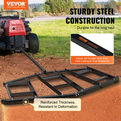 VEVOR Schleppegge 2200 x 2070 x 100 mm Traktor Wiesenegge Wiesenschleppe aus 4 mm dickem Q235-Stahl Feldegge Einstellbarer Querstangenbereich 203,2/406,4 mm Rasenschleppe ATVs, UTVs, Gartentraktoren
