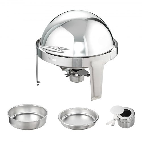 VEVOR 2-teiliger Speisenwärmer Wärmebehälter Chafing-Dish-Set Rolldeckel 5,5 L x 2, Rund Edelstahl Wärmebehälter Buffet Set inkl. Kraftstoffhalter &amp; Esszange, für Restaurants, Buffets, Schulen usw.
