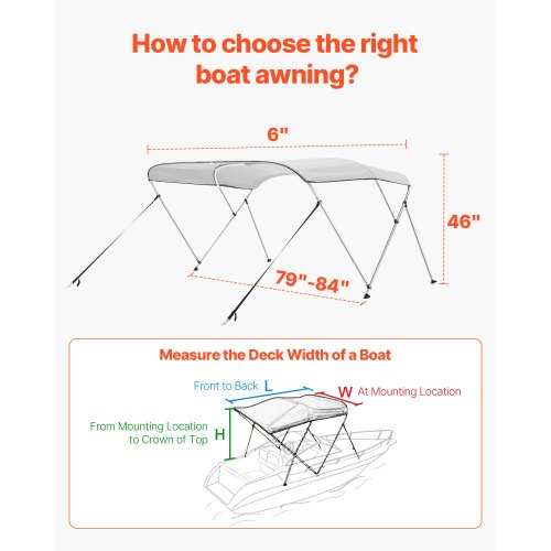 VEVOR Bimini Top Bootsverdeck Bootdach Sonnenverdeck Hellgrau 3 Bögen 201-213cm