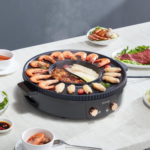 VEVOR Hot Pot mit Grill 1800W 2 in 1 Elektrischer Rauchfreier Grill BBQ Grill