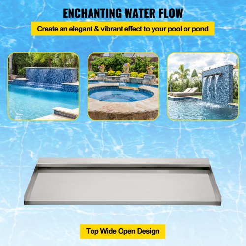 VEVOR Schwallduschen Wasserfall Pool aus Edelstahl Wasserfall Fontäne 60x26x8cm Schwallbrause 30mm Anschluss Schwalldusche Kompatibel