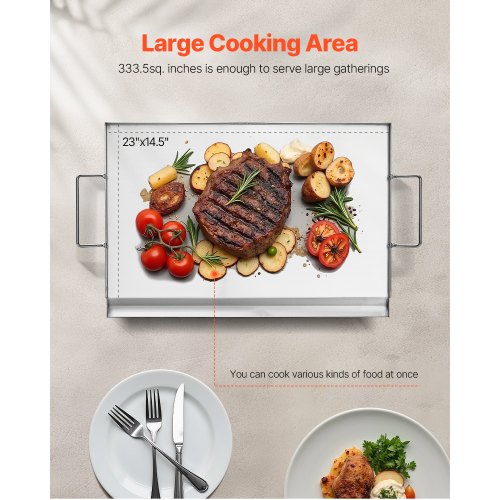 VEVOR Flache Grillplatte Grillpfanne Edelstahl BBQ Kochgeschirr 585x365mm