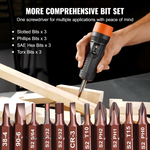 VEVOR 1/4-Zoll-Antriebs-Drehmomentschraubendreher-Schlüsselsatz, 1,13–7,91 Nm Drehmoment-Einstellbereich, 1 in-lb-Schritte Drehmomentschraubendreher, Schraubendreher-Bohrer-Set mit Sichtfenster