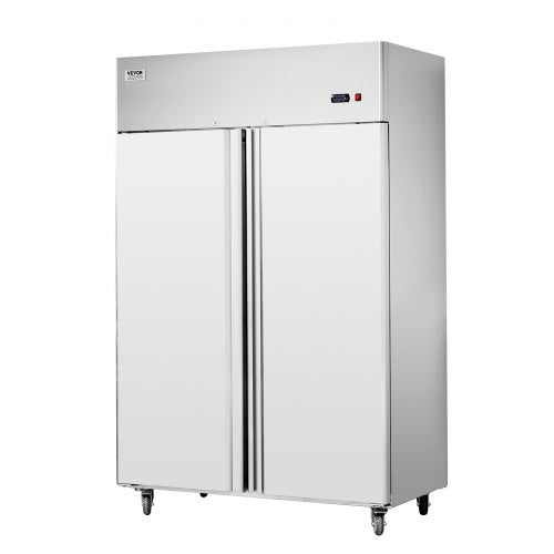 VEVOR Gewerbekühlschrank 1100 L, 2 Türen, Edelstahl-Kühlschrank mit automatischer Abtauung, 6 Ablagen, Temperaturregelung von  -2 bis + 8 °C und 4 Rädern
