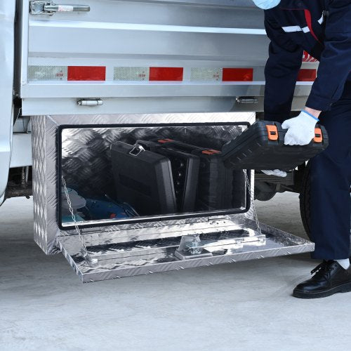 VEVOR Unterboden-Lkw-Box, 760 x 430 x 460 mm Pickup-Aufbewahrungsbox, Aluminium-Werkzeugkasten mit Schloss &amp; Schlüsseln, Wasserdichte Anhänger-Werkzeugkiste für Lkw, Transporter, Anhänger usw. Silber