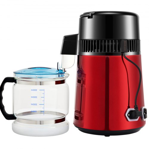 VEVOR Wasser Destillierer 1L / H Haushalt Rotes Wasserdestilliergerät Destilliertes Wasser herstellen 750 W, Doppelter Bildschirm Edelstahl Distilleranlage mit Glaskanne Reinwasser destilieren