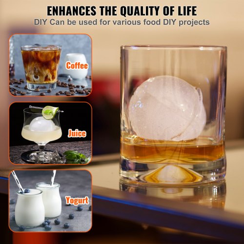 VEVOR Eiswürfelbereiter Eiswürfelformen Satz 60 mm, Eiswürfelform Eiskugelform mit Tropfschale &amp; Eiszange &amp; Glas, Strapazierfähige Eiswürfelformen Eiswürfelbehälter Silber Whisky, Americano