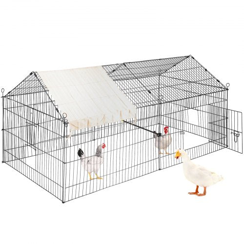 VEVOR Hühnerstall 220 x 106 x 104 cm Freilaufgehege aus pulverbeschichtetem Eisen Freigehege mit 4 Türen Voliere Kleintierstall Tiergehe Geeignet für