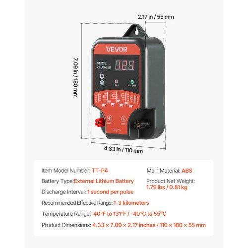VEVOR Weidezaungerät 12kV 3J AC DC Elektrozaungerät 3km Reichweite Weidegerät