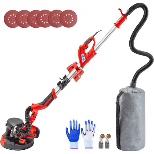 VEVOR Exzenterschleifer Schleifmaschine Trockenbauschleifer 225 mm 750W Schleifmaschine mit LED-Leuchtband Vakuumbeutel Handschuhe Schutzbrille