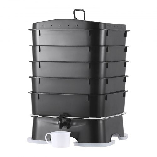 VEVOR Schnellkomposter 18-50L Gartenkomposter 400x400x650mm Thermokomposter HDPE-Kunststoff Kompostierer Inkl. 5 Schalen &amp; ein Auffangbehälter Kompostbehälter Kompostierung Reduzierung des Hausmülls