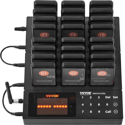VEVOR Restaurant-Pager-System, Kabelloses Warteschlangensignal mit 400 m Reichweite, Piepser zur Rufannahme von Gästen mit Vibration und Blinken, 24 Pager für Imbisswagen, Kirche