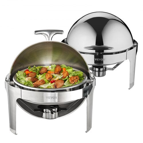 VEVOR 2-teiliger Speisenwärmer Wärmebehälter Chafing-Dish-Set Rolldeckel 5,5 L x 2, Rund Edelstahl Wärmebehälter Buffet Set inkl. Kraftstoffhalter &amp; Esszange, für Restaurants, Buffets, Schulen usw.