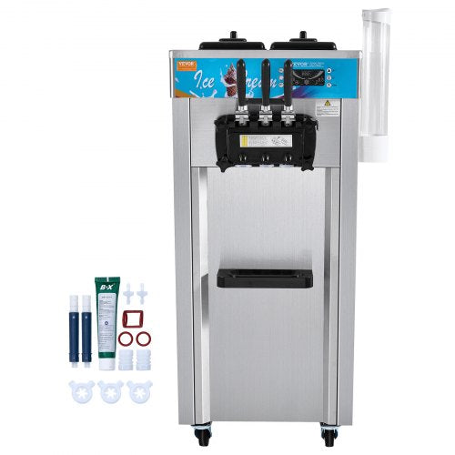 VEVOR Kommerzielle Softeismaschine, 21–31 l/h Leistung, Freistehende Softeismaschine mit 3 Geschmacksrichtungen, 2 x 5,5 L Edelstahlzylinder, LED-Panel, Automatische Vorkühlung, für Restaurantbars