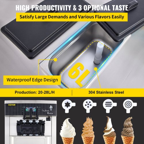 VEVOR Speiseeisbereiter Stehende Kommerzielle Softeismaschine Eismaschine Ice Cream maker 220V Edelstahl Maschine mit Eikegel