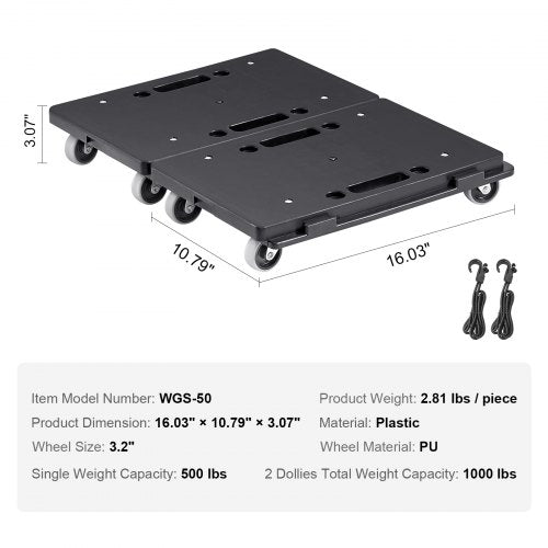 VEVOR Möbelwagen, Möbelwagen, 4 Räder, tragbare bewegliche Rollen, robust, ineinandergreifend, klein, flach, für schwere Möbel, 2 Stück, 40,6 x 27,9 cm, 227,8 kg Kapazität, schwarz