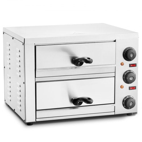 VEVOR Kommerzieller Pizzaofen Backofen 305mm Edelstahl Elektrisch 3 Drehknöpfe