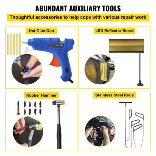 VEVOR 89-teilig Auto Dellen Reparaturset, Paintless Ausbeulwerkzeug, Dent Repair Set Removal Dent Tool, T-förmigen Dellen Abzieher / 10 Stangen (A6, B7-B11, C2, C4-C6) / Goldener Dellenheber