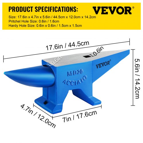 VEVOR Schmiede Amboss 20KG Schmiede Zubehör Amboss Werkzeuge geschmiedeter Stahl mit rundem und quadratischem Loch robust