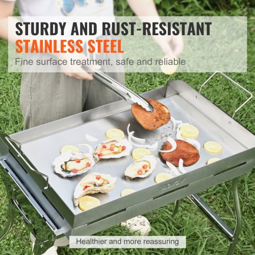 VEVOR Grillplatte 430 Edelstahl 58,7 x 39,5 x 9,9 cm - Universal Grillplatte 2 mm Dicke Verwendbar, Outdoor BBQ Party Grillplatte mit Griff Gasgrill für Gasgrill, Kohlegrill &amp; Elektrogrill Zubehör