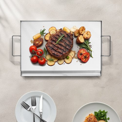 VEVOR Flache Grillplatte Grillpfanne Edelstahl BBQ Kochgeschirr 585x365mm