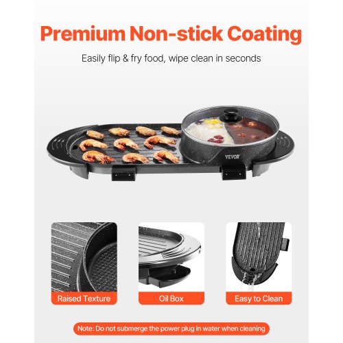 VEVOR Hot Pot mit Grill 2200W 2-in-1 Elektrischer rauchfreier Grill und Hot Pot