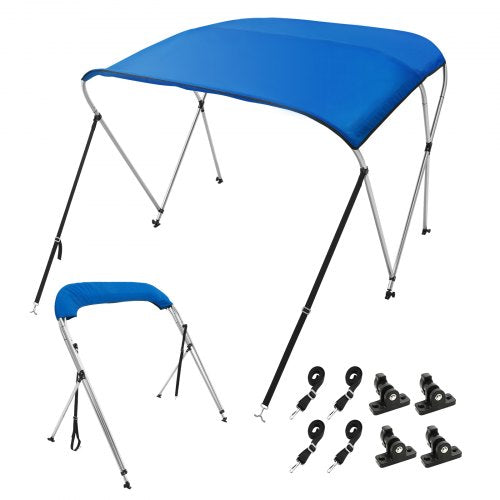 VEVOR 3-Bogen-Bimini-Top-Bootsabdeckung, 1550-1670 mm Einbaubreite 900D-Polyester-Überdachung mit Aluminiumlegierungsrahmen, Wasserdicht  &amp; Sonnenschutz, inkl. Aufbewahrungsbox, 2 Stützstangen Blau