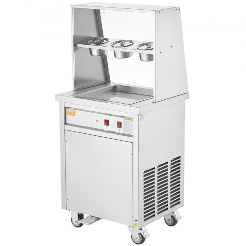 VEVOR Maschine für Frittierte Eisrollen, Quadratische 35,4 x 35,4 cm Große Pfanne zum Frittieren von Eis, Kommerzielle Eismaschine aus Edelstahl mit Kompressor und 2 Schabern