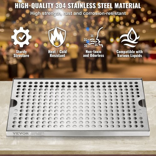 VEVOR 304  Edelstahl-Tropfschale, Bierabtropfschale mit 4 Rutschfesten Gummipads &amp; Abnehmbarer Abdeckung, 300 x 180 x 25 mm Bar-Tropfschale Geeignet für Restaurants, Bars, Küchen, Café usw.