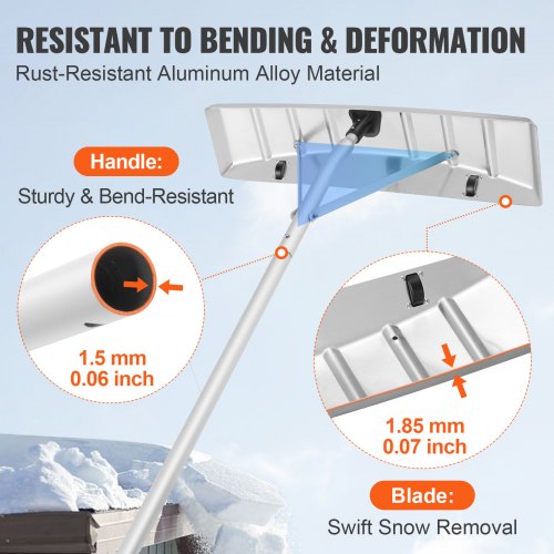 VEVOR Schneeschaufel Dach 64 cm, Einstellbereich 1,52 bis 6,4 m, Dachschneeräumer aus Aluminium und ABS Schaufel, Schneeschieber mit Schutzrädern und rutschfestem Griff Schneeräumer Dachräumer