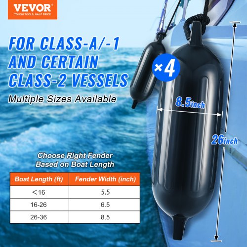 VEVOR Fender-Set 4 Aufblasbare Fenders 21,59 x 66,04 cm Bootsfender, Horizontale oder vertikale Montage, Stegfender Langfender mit 4 Nadeln &amp; Seilen &amp; AufbewahrungstascheHitzebeständig, UV-geschützt