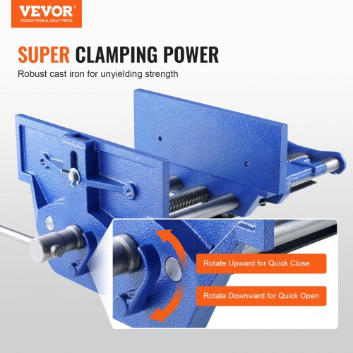 VEVOR Schraubstock für Holzarbeiten 110mm Spanntiefe 335mm Öffnungsbreite Parallelschraubstock aus Gusseisen pulverbeschichtet 11KN Spannkraft Φ15-74mm Spannbereich Ideal für Holzbearbeitungsstudios