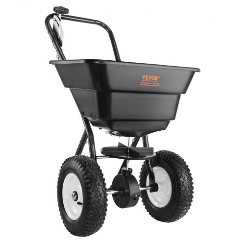 VEVOR 36,29 kg Dünger Streuwagen Saatgutstreuer mit 12-Zoll-Rädern, Stahlspießbelüfter Düngerstreuer, Gartensämaschine &amp; Salzstreuer, für Wohngebäude, Bauernhöfe, Schwieriges Gelände Schwarz